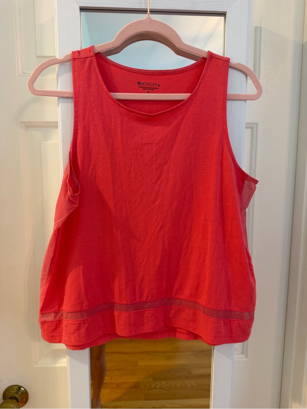 Athleta Coral-Orange Mesh-Trim Tank Top